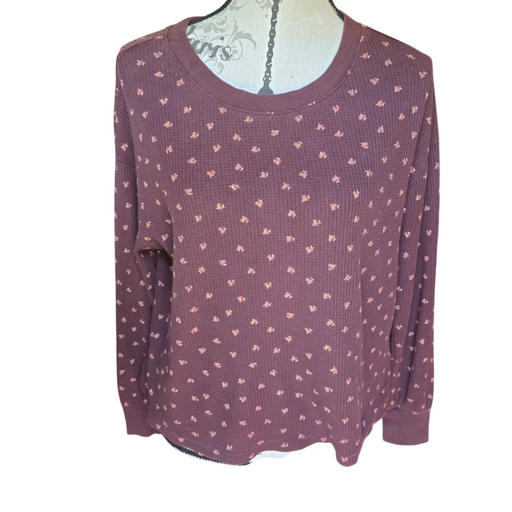 Cottagecore Boho Madwell 100% Cotton Brown Waffle Long Sleeve Shirt Size S